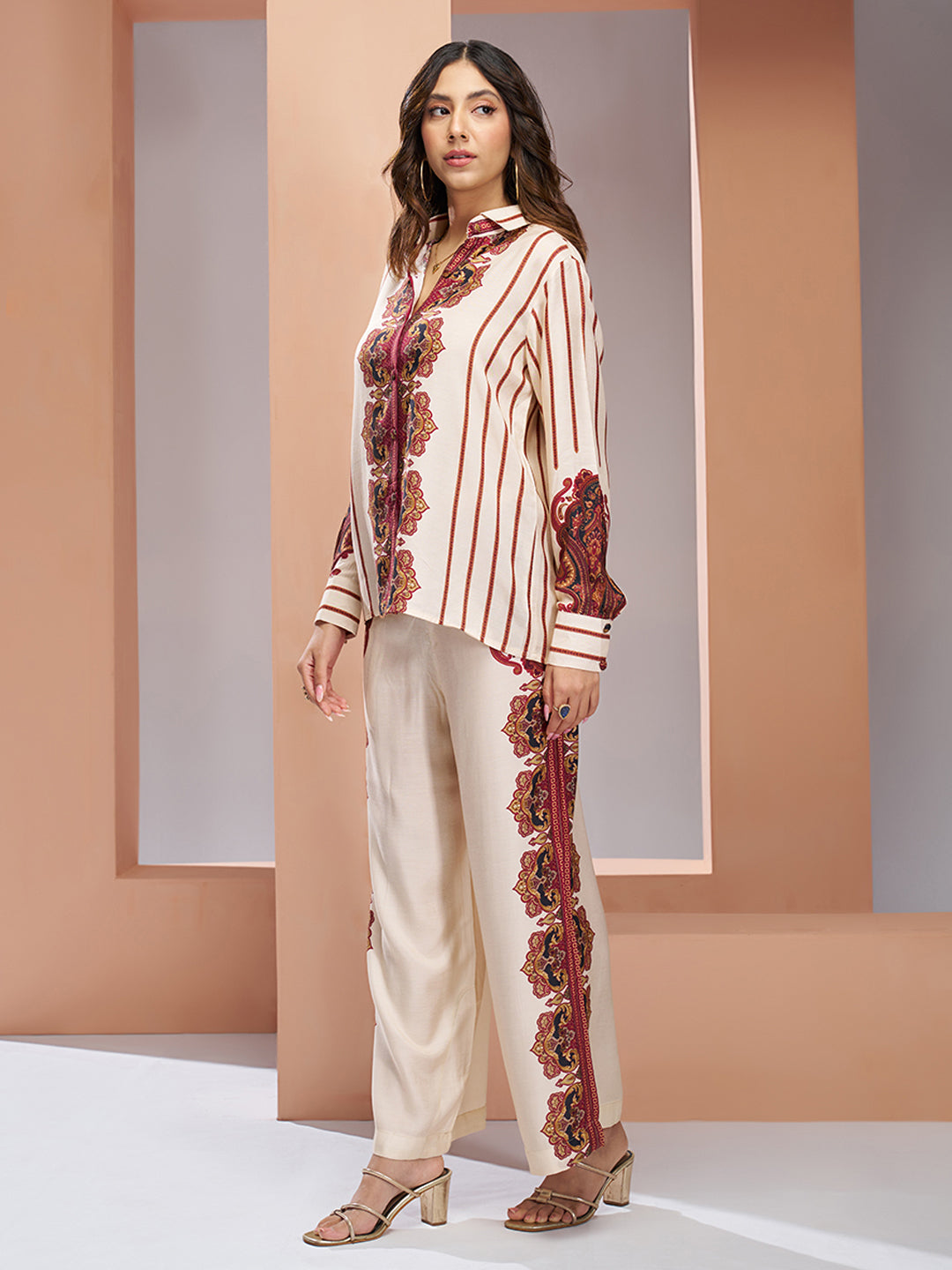 Premium cream pure muslin silk co ord set for women