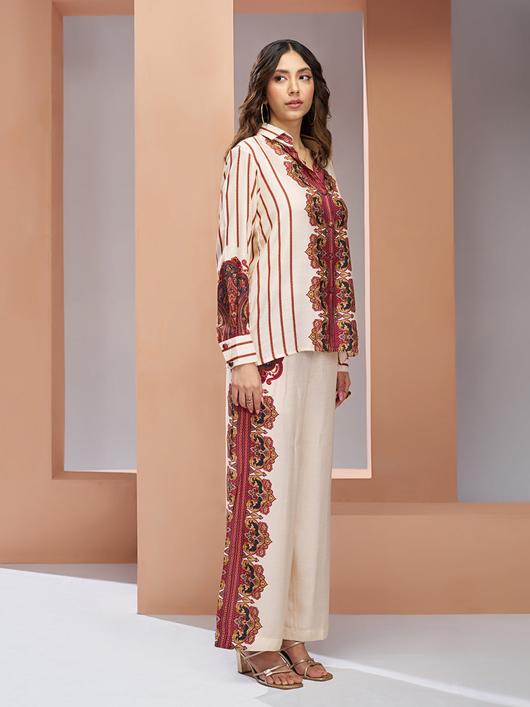 Premium cream pure muslin silk co ord set for women