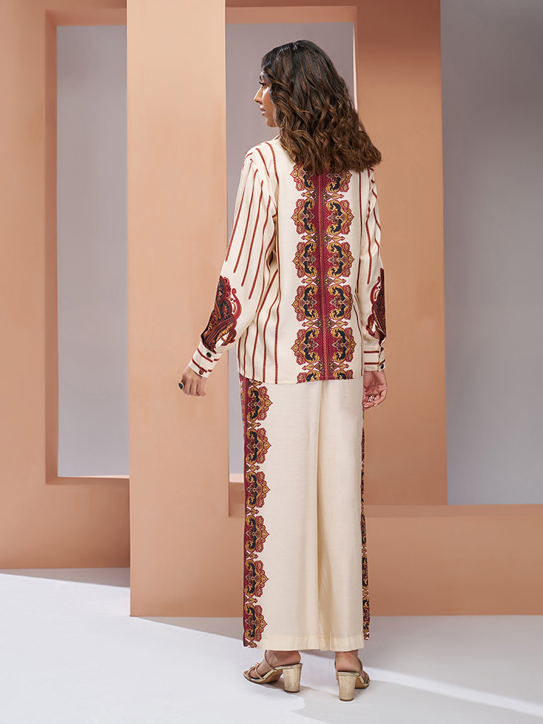 Premium cream pure muslin silk co ord set for women
