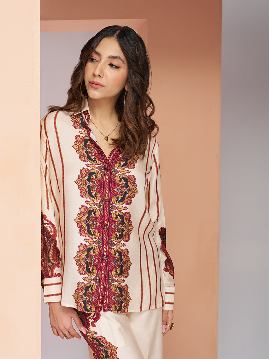 Premium cream pure muslin silk co ord set for women