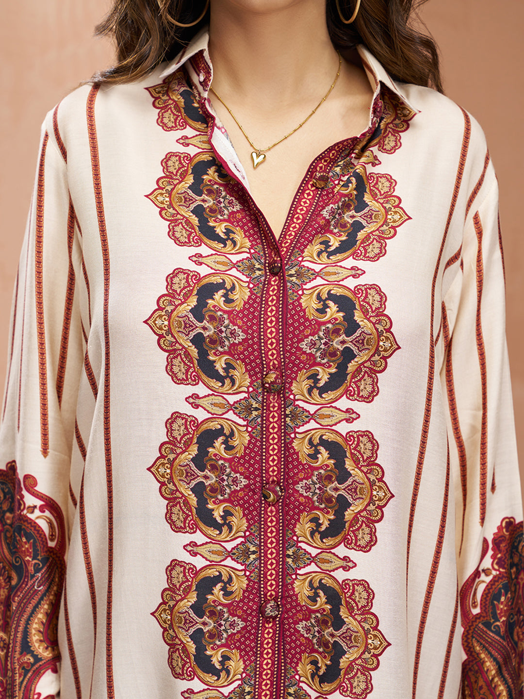 Premium cream pure muslin silk co ord set for women