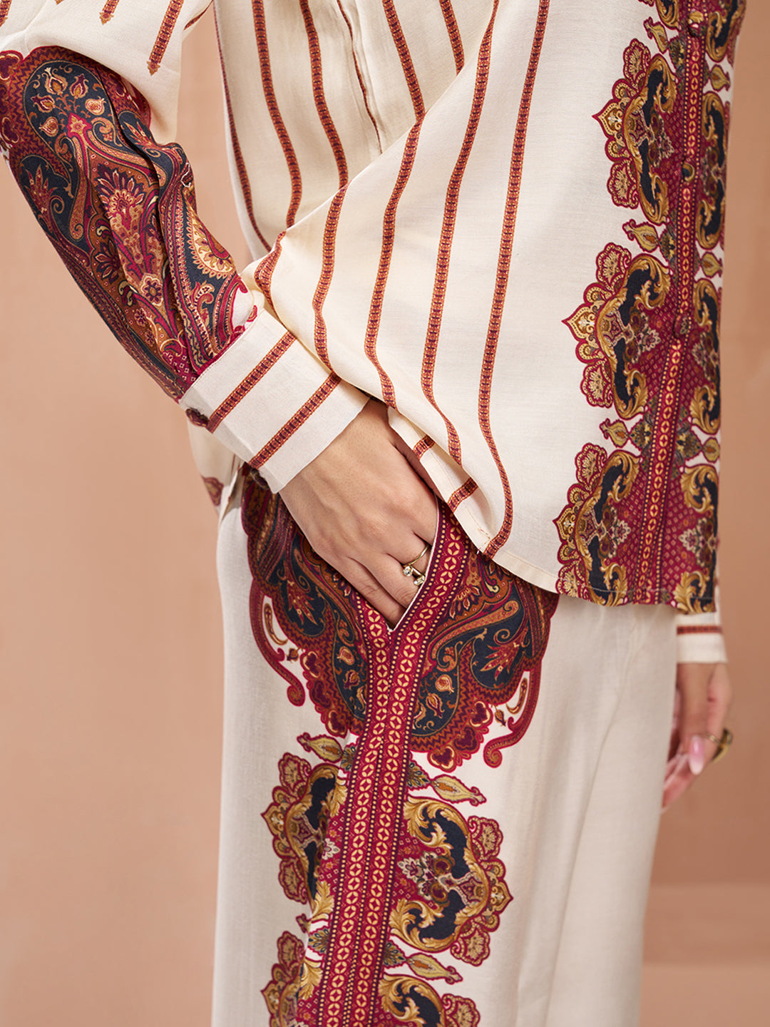 Premium cream pure muslin silk co ord set for women