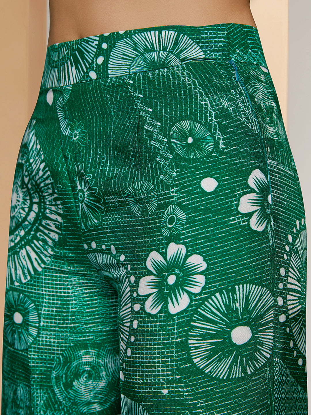 Dark green designer pure muslin silk floral co ord set for women
