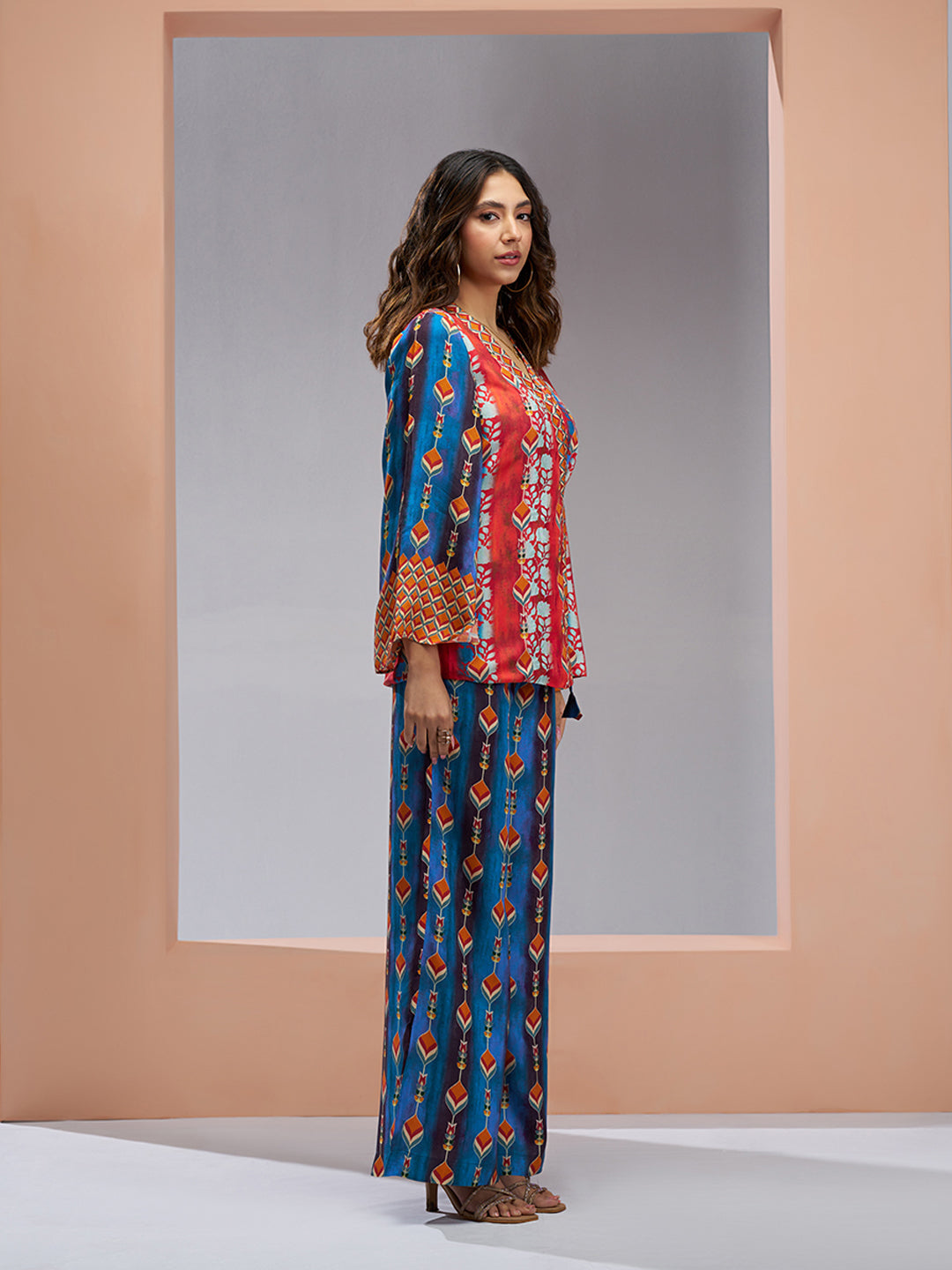 Navy blue luxury muslin silk designer co ord set for women
