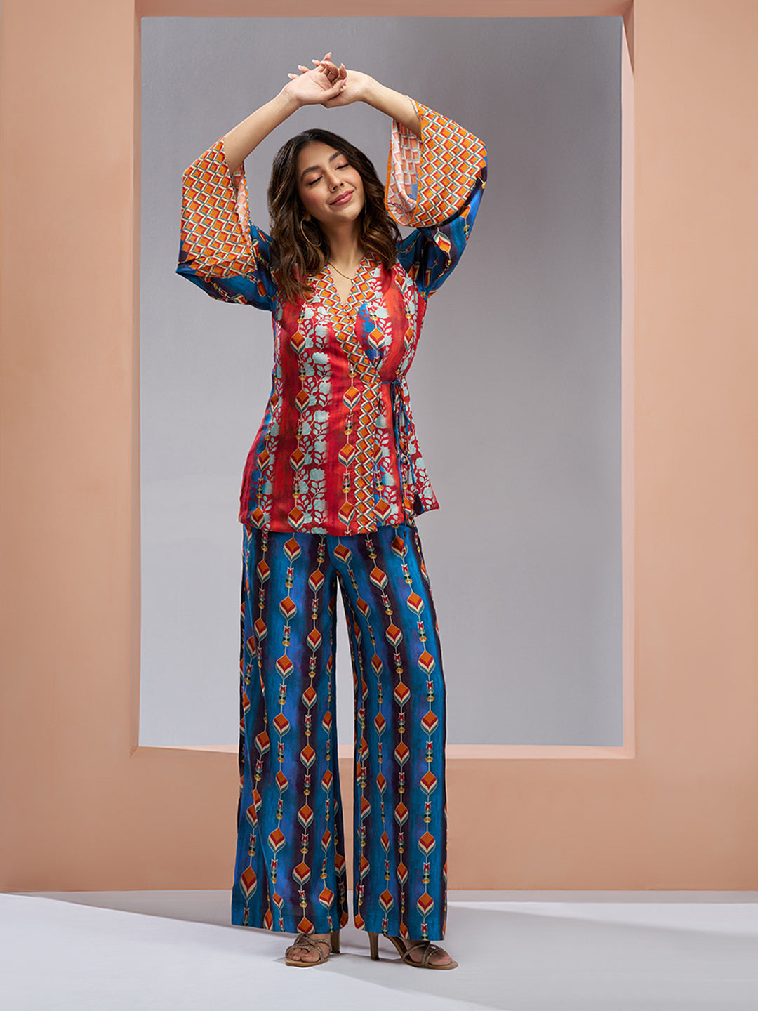 Navy blue luxury muslin silk designer co ord set for women