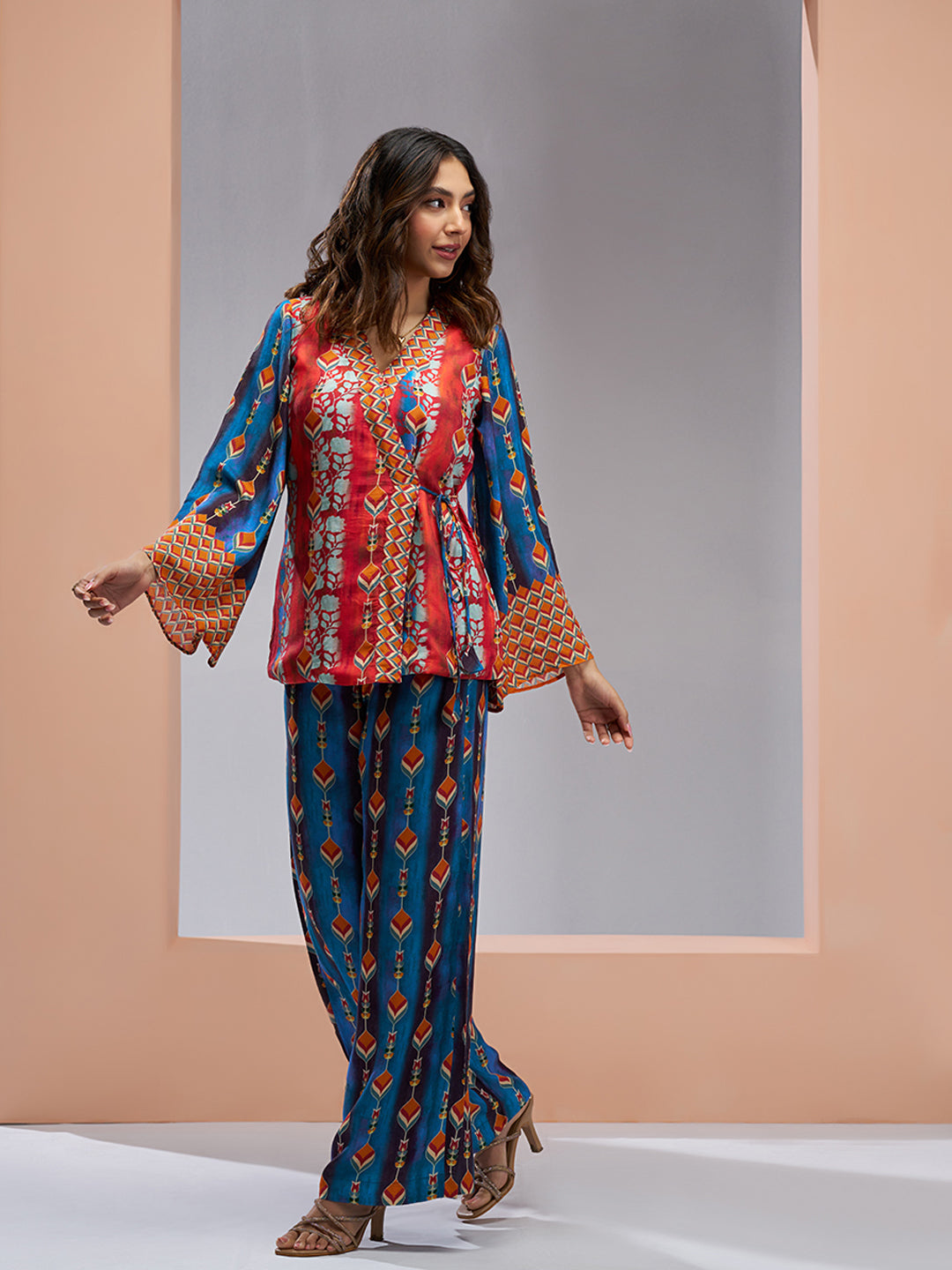 Navy blue luxury muslin silk designer co ord set for women