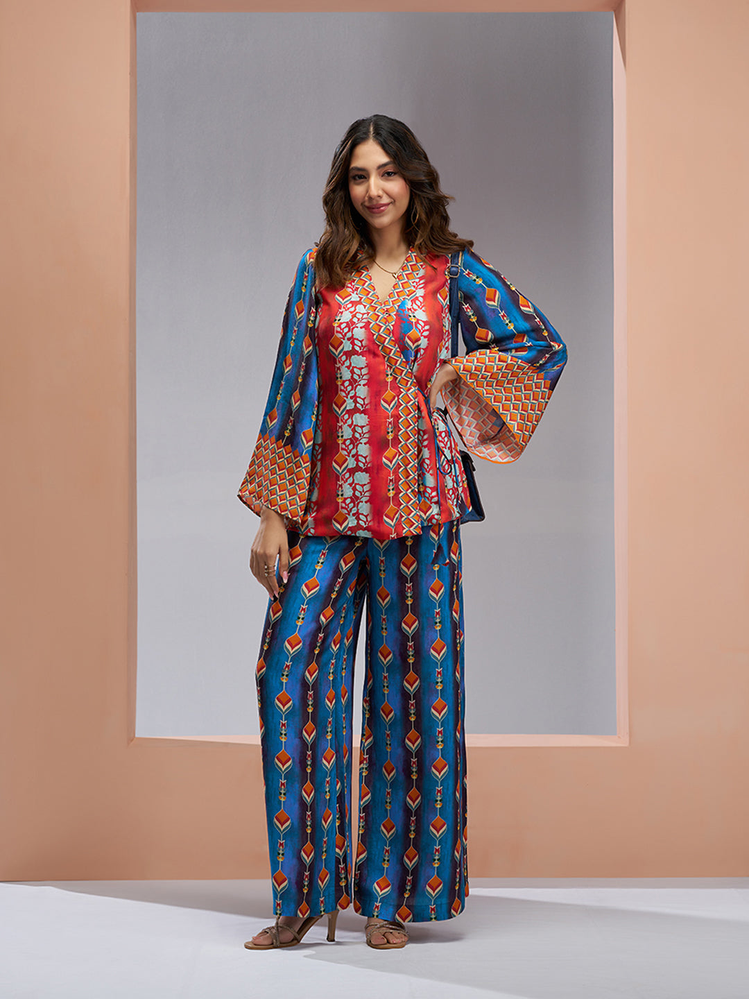 Navy blue luxury muslin silk designer co ord set for women