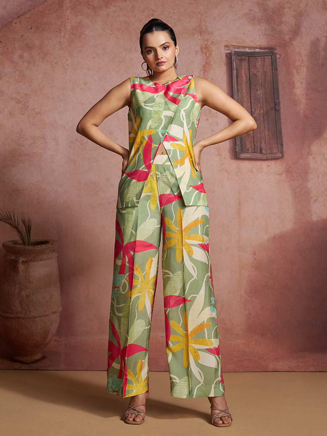 Premium pure muslin silk floral co ord set for women