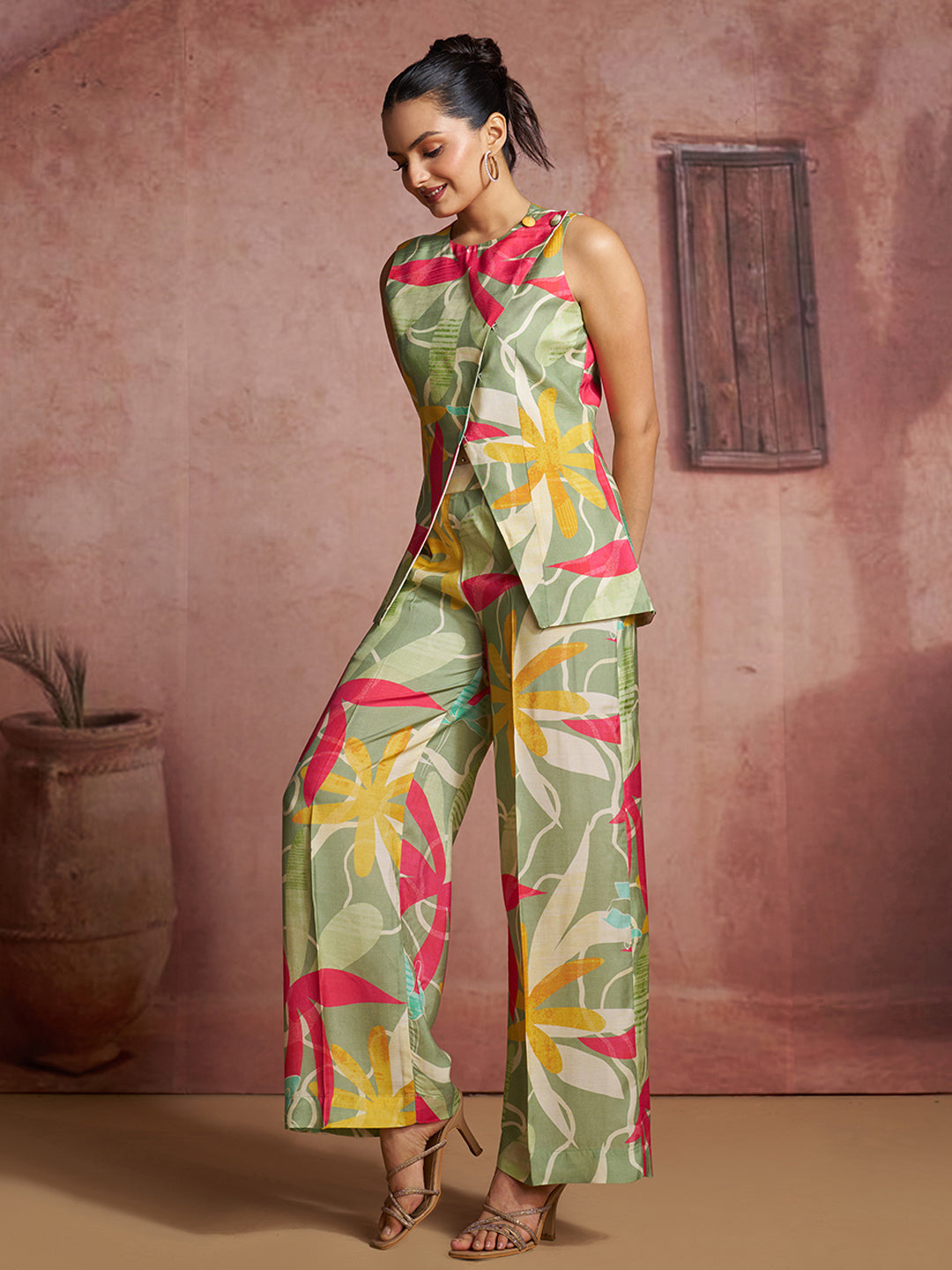 Premium pure muslin silk floral co ord set for women