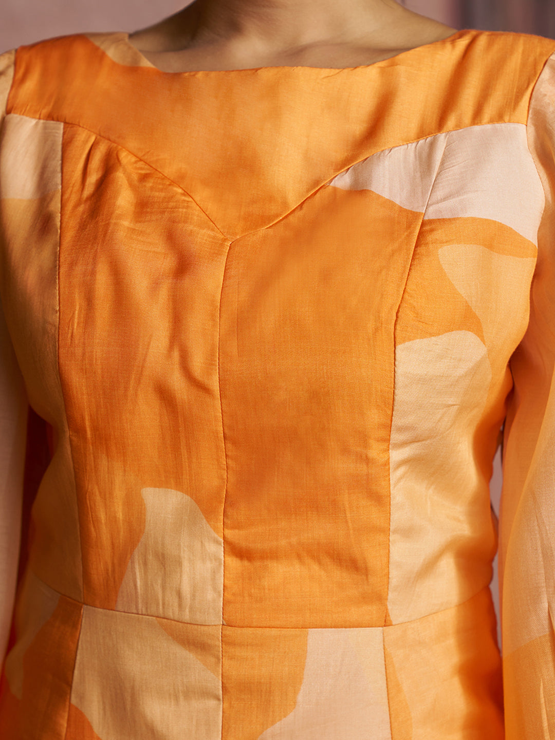 Luxury pure muslin silk abstract orange co ord set for women
