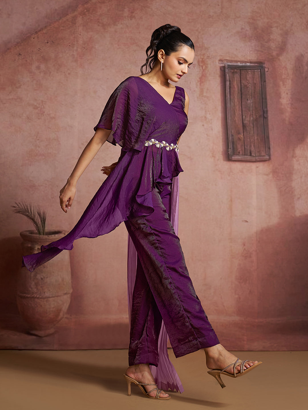 Premium wine organza co ord set with elegant luxury look