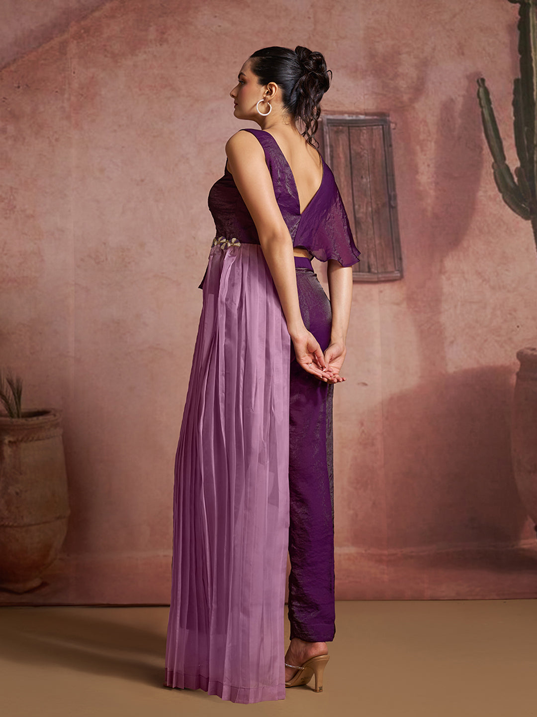 Premium wine organza co ord set with elegant luxury look