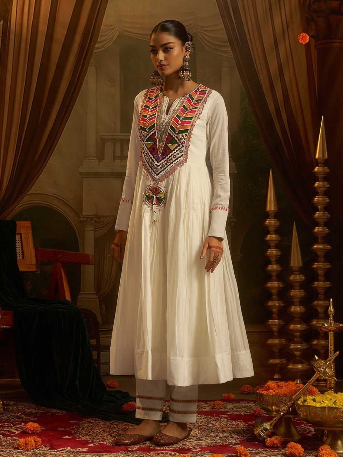 Moonlit Off White Mul Cotton Handwork Navratri Dress