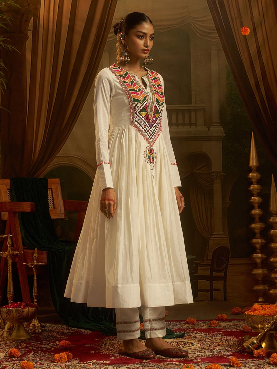 Moonlit Off White Mul Cotton Handwork Navratri Dress