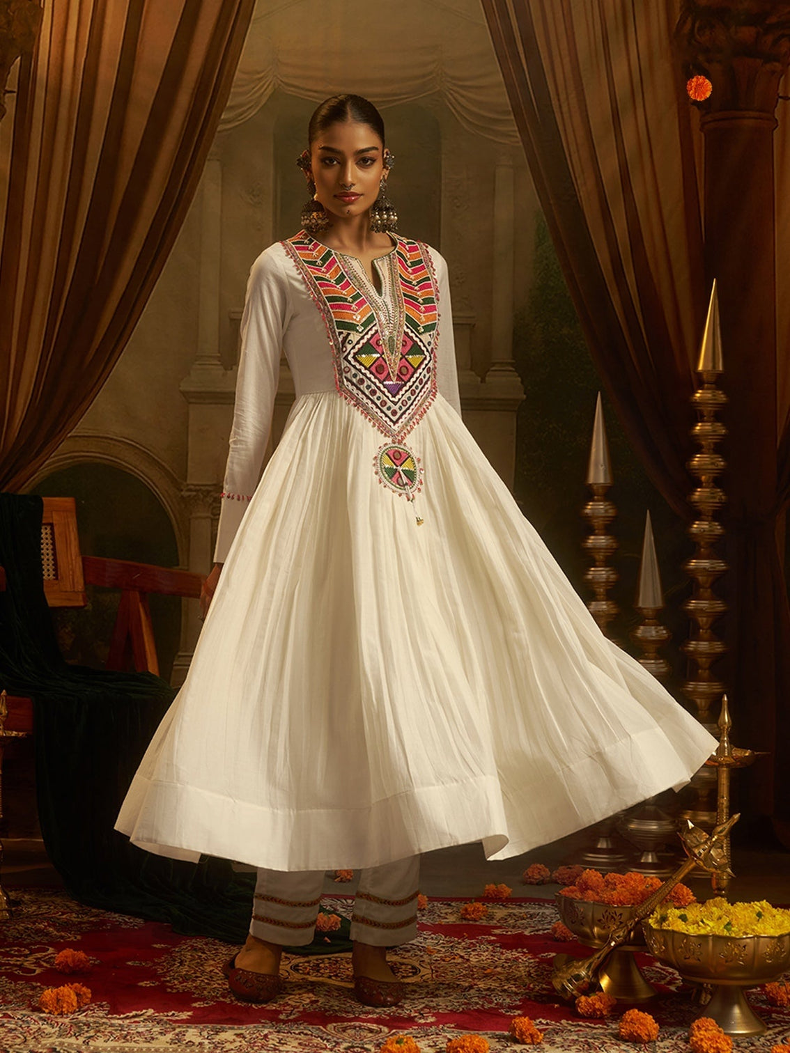 Moonlit Off White Mul Cotton Handwork Navratri Dress