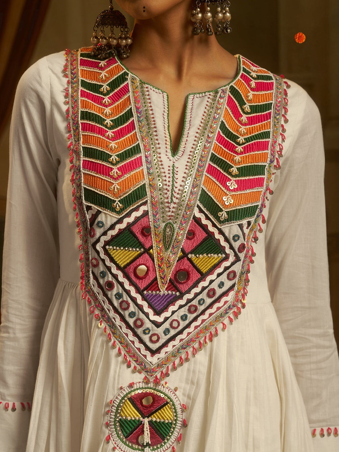 Moonlit Off White Mul Cotton Handwork Navratri Dress