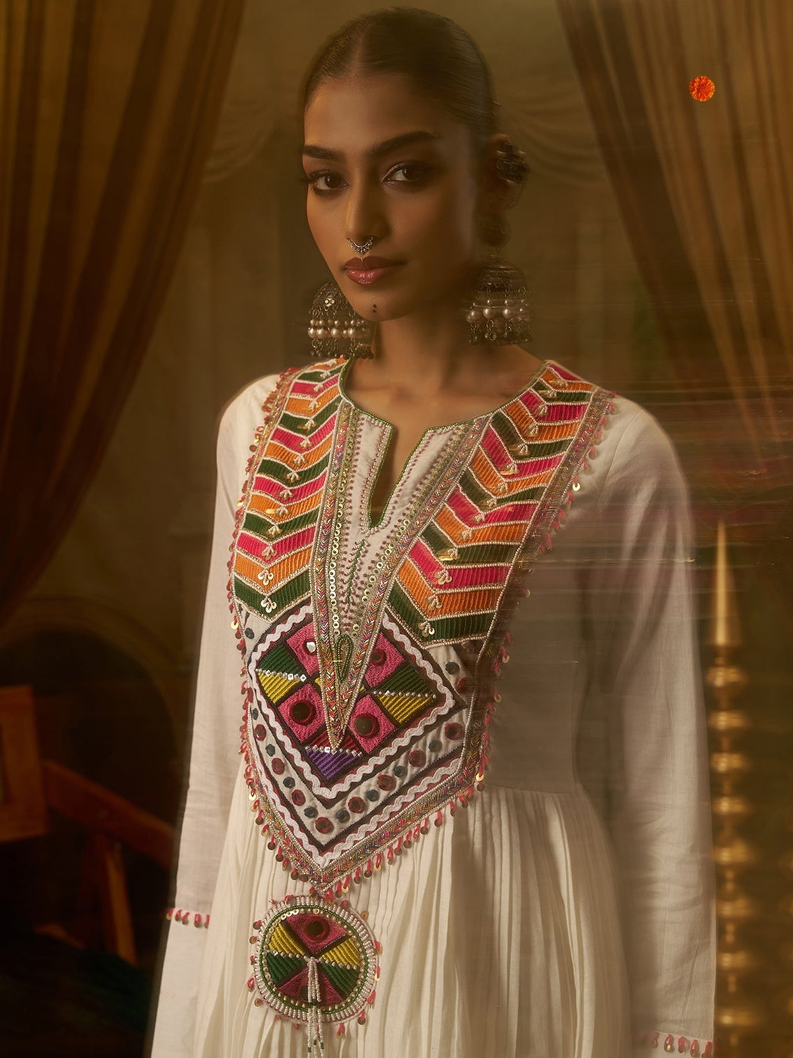 Moonlit Off White Mul Cotton Handwork Navratri Dress