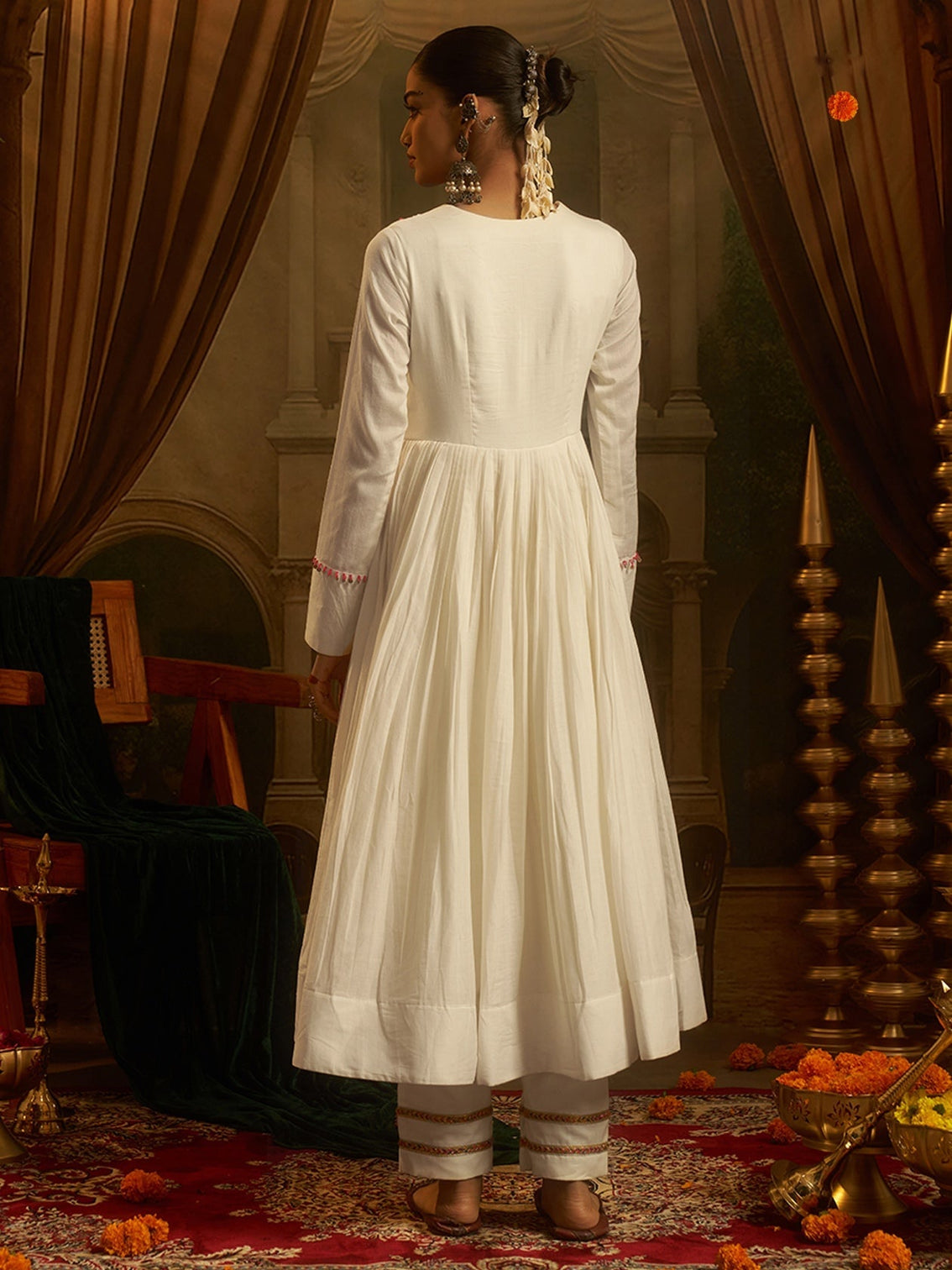 Moonlit Off White Mul Cotton Handwork Navratri Dress