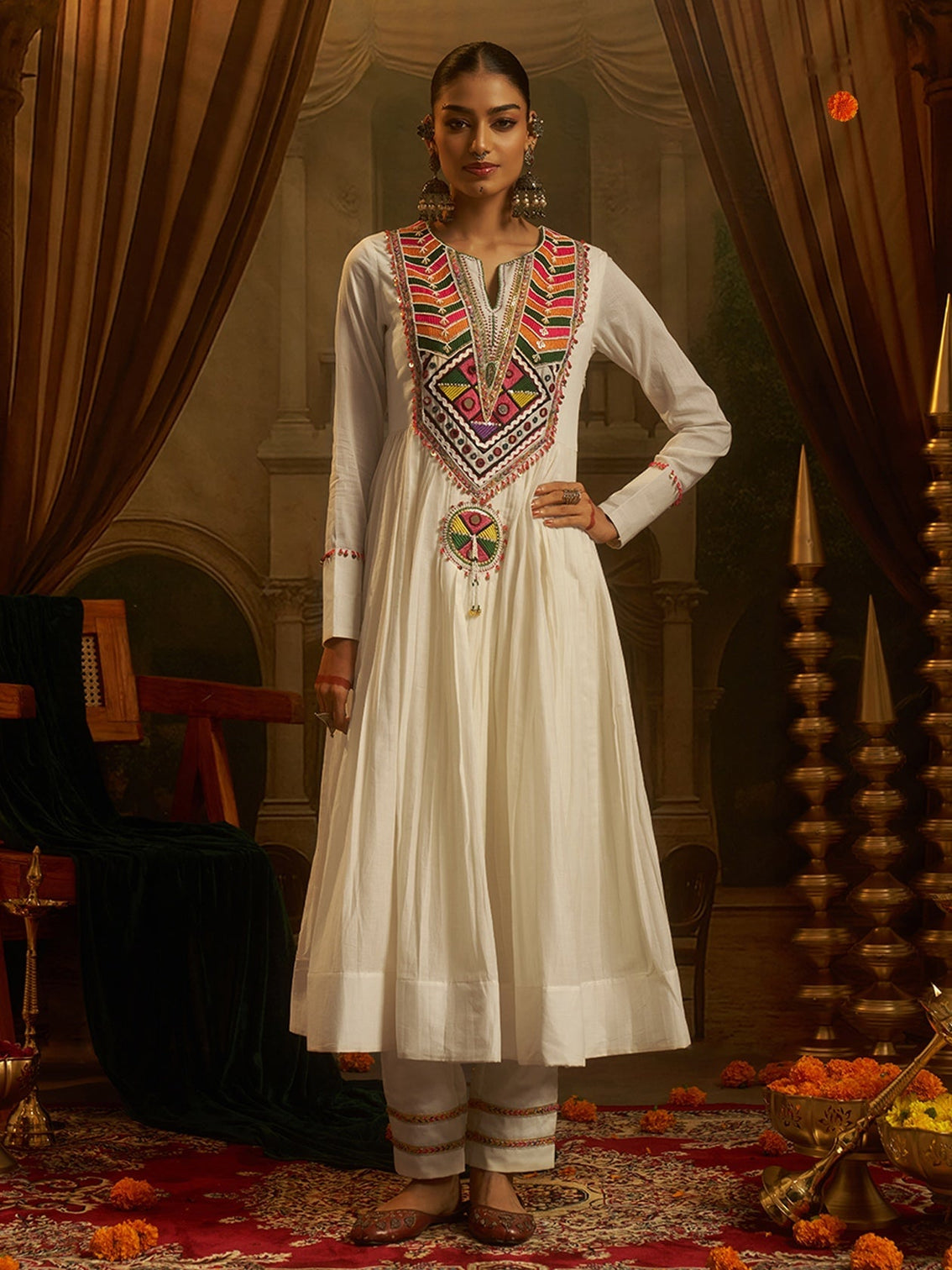 Moonlit Off White Mul Cotton Handwork Navratri Dress