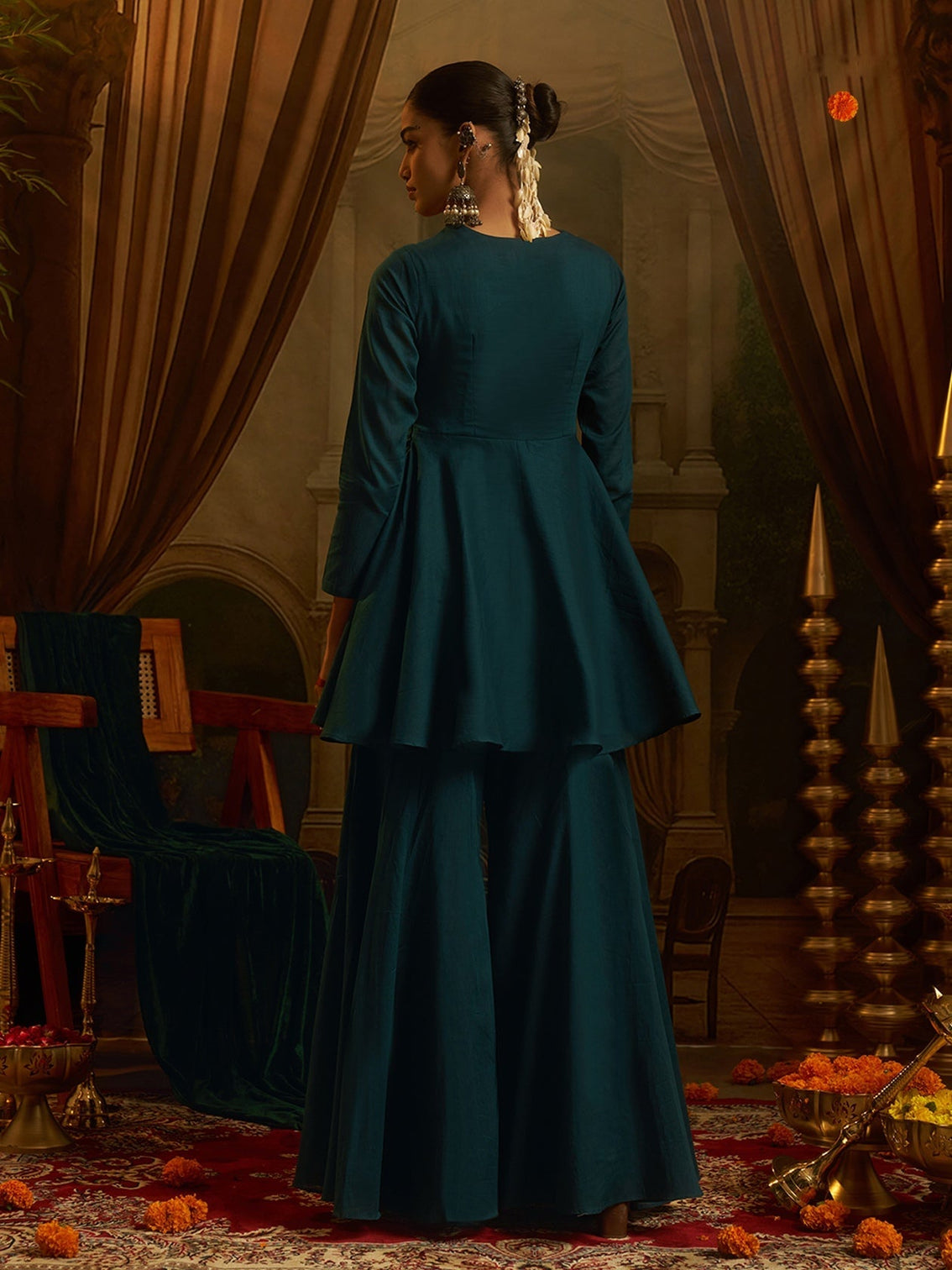 Peacock Teal Blue Mul Cotton Handwork Navratri Dress