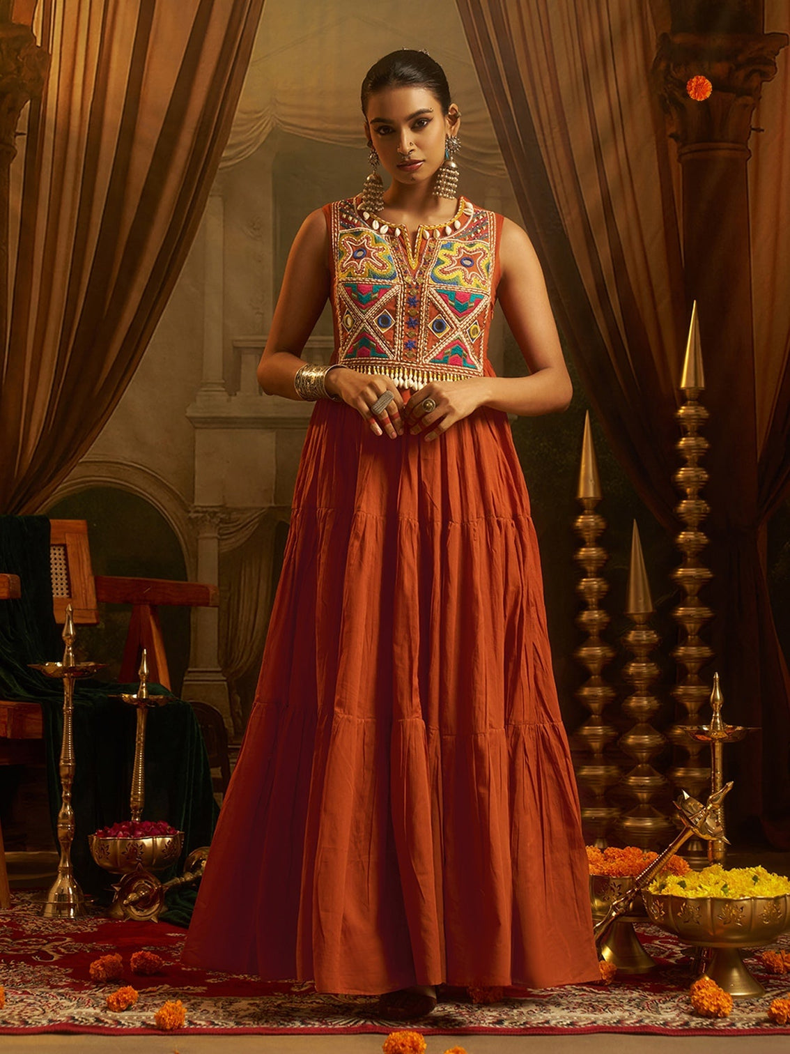 Kesariya Rust Orange Handwork Navratri Dress