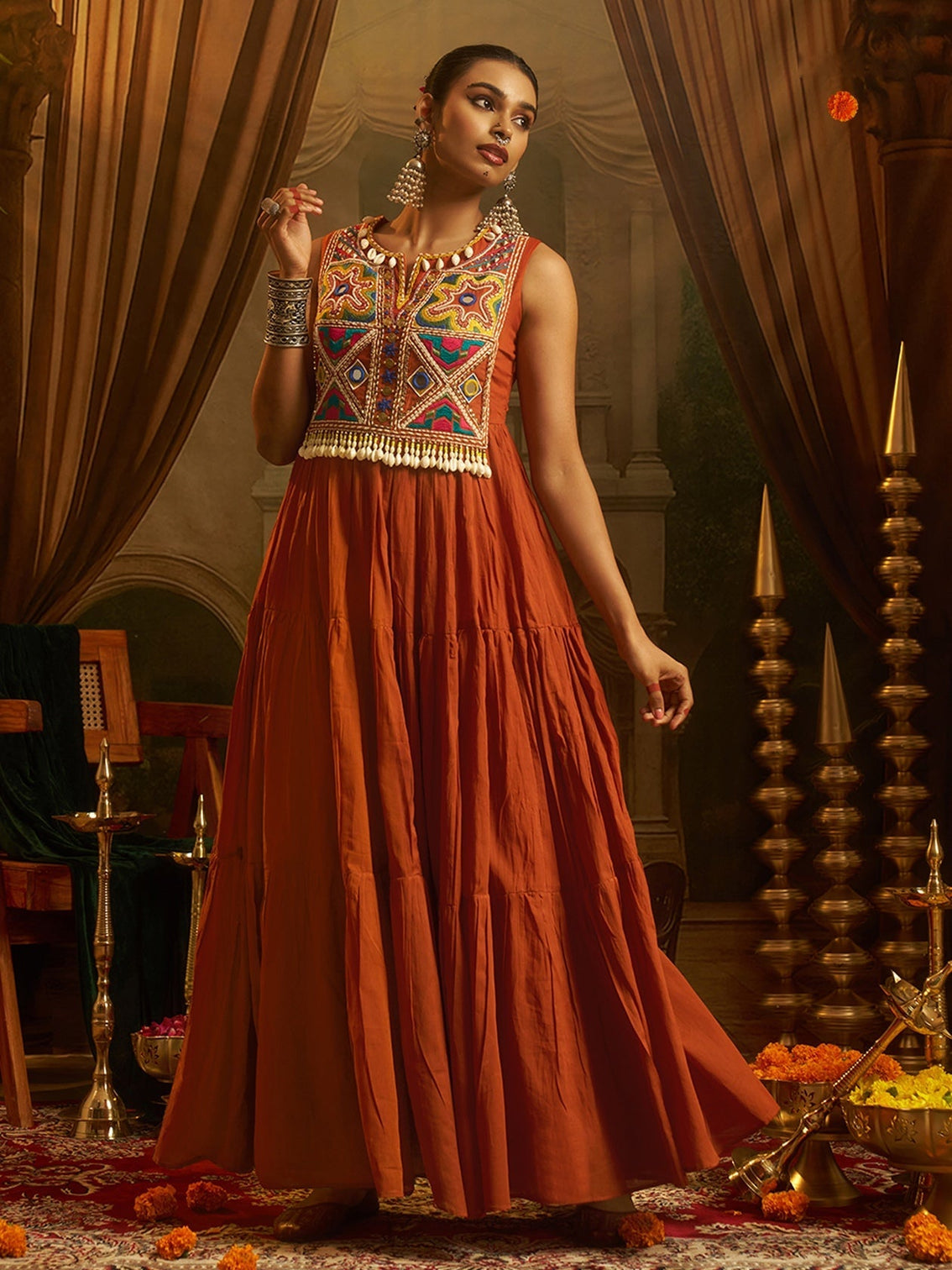 Kesariya Rust Orange Handwork Navratri Dress