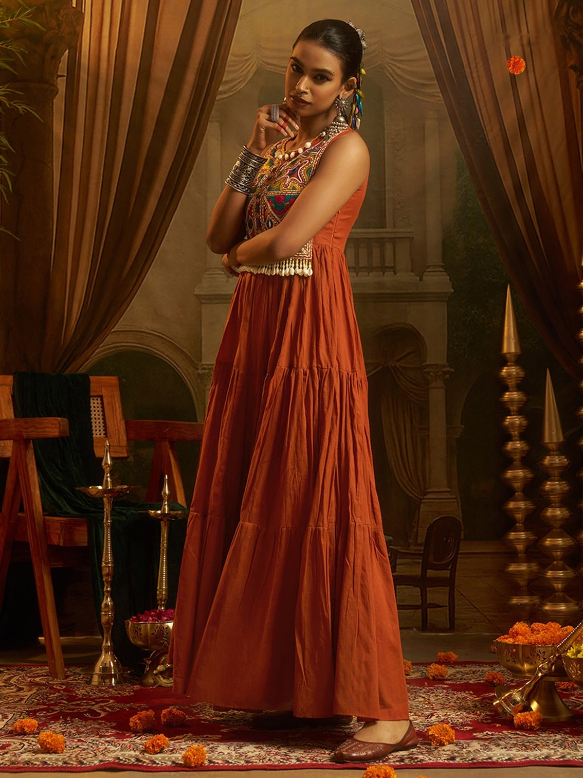 Kesariya Rust Orange Handwork Navratri Dress