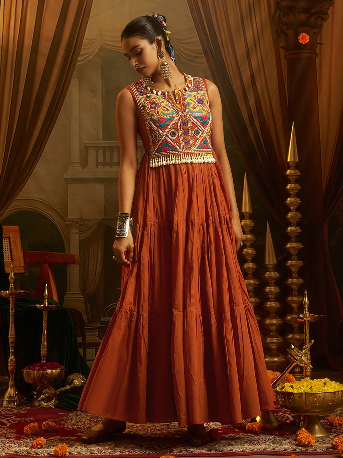 Kesariya Rust Orange Handwork Navratri Dress