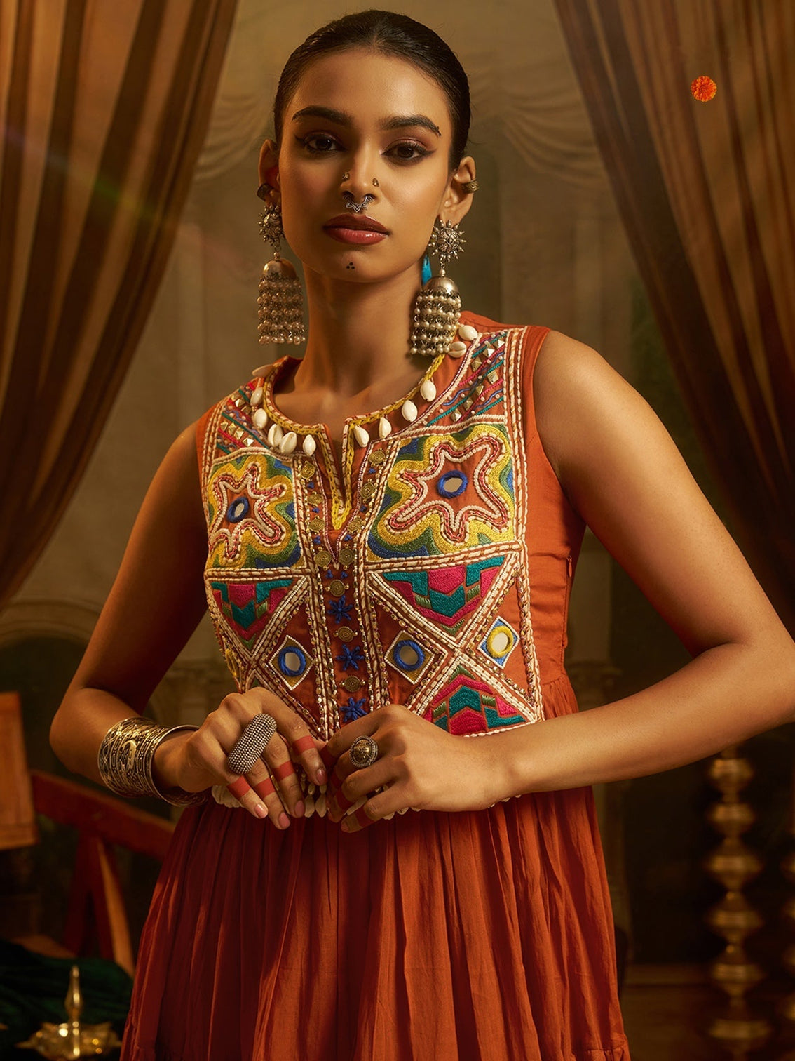Kesariya Rust Orange Handwork Navratri Dress