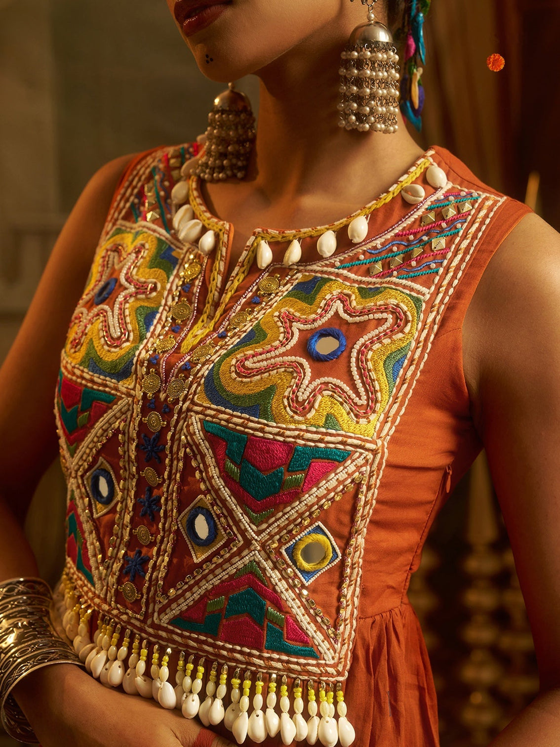 Kesariya Rust Orange Handwork Navratri Dress