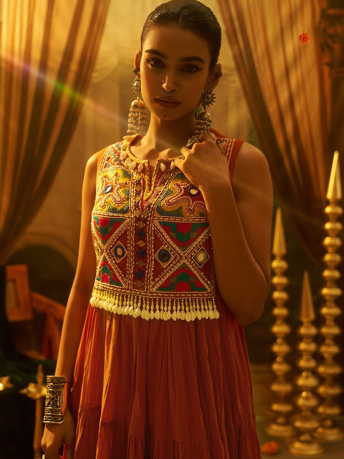 Kesariya Rust Orange Handwork Navratri Dress