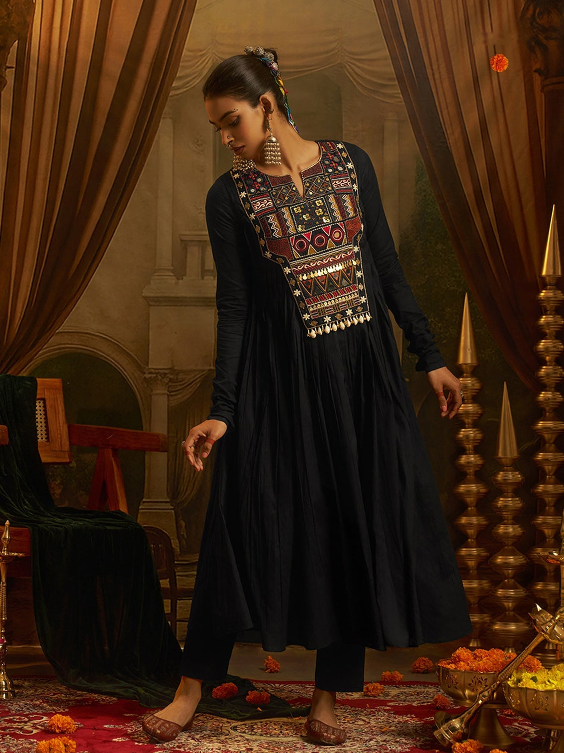 Midnight Black Mul Cotton Handwork Navratri Dress