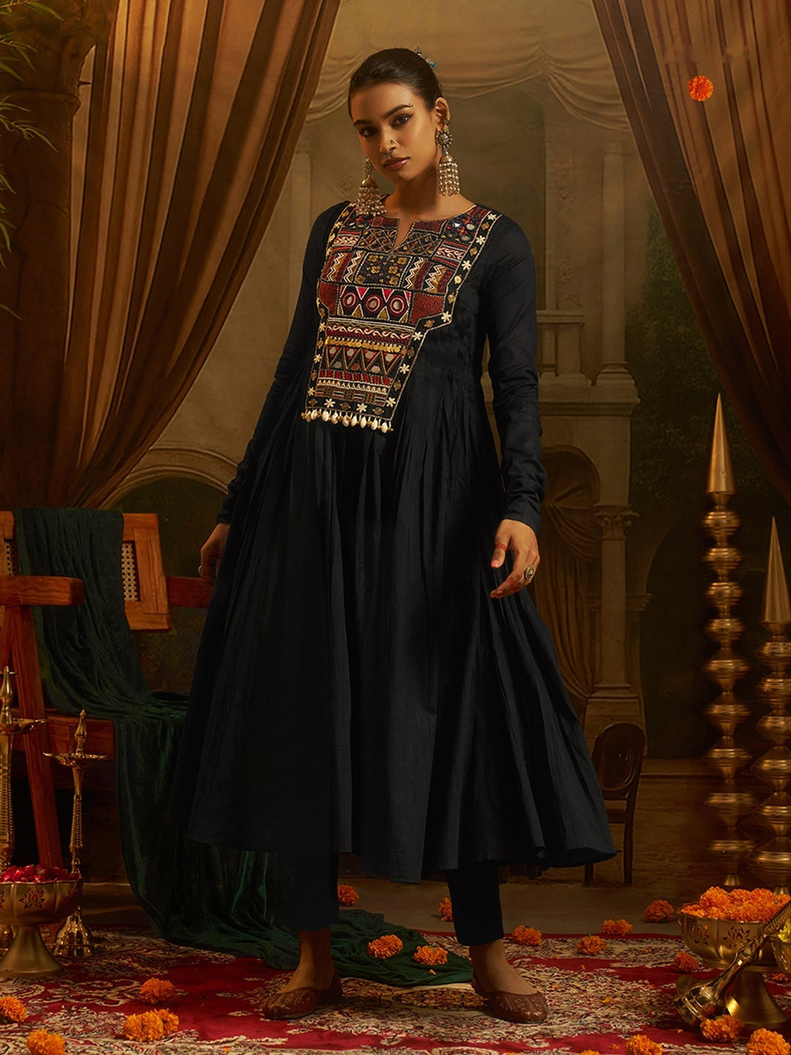 Midnight Black Mul Cotton Handwork Navratri Dress