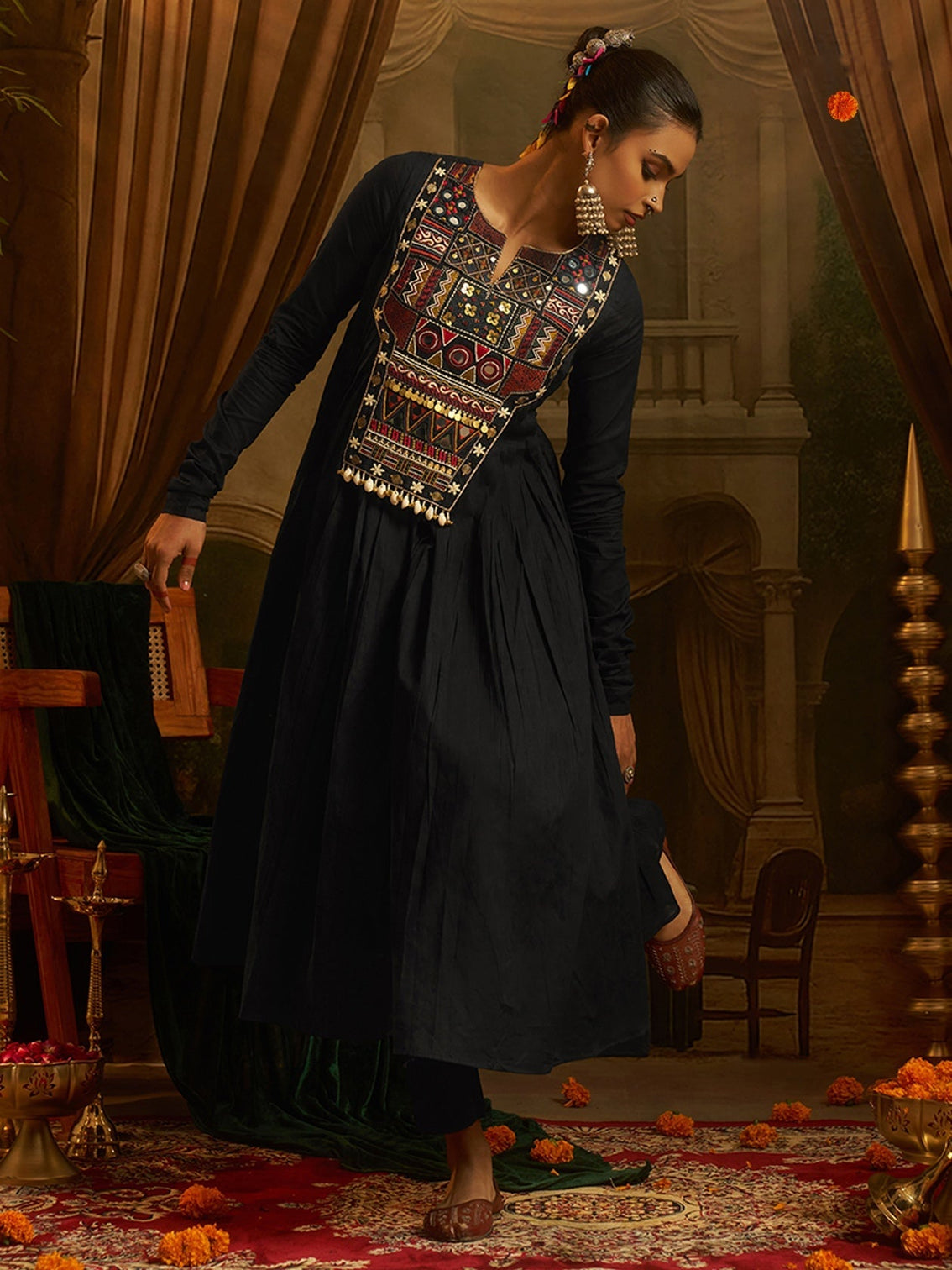 Midnight Black Mul Cotton Handwork Navratri Dress