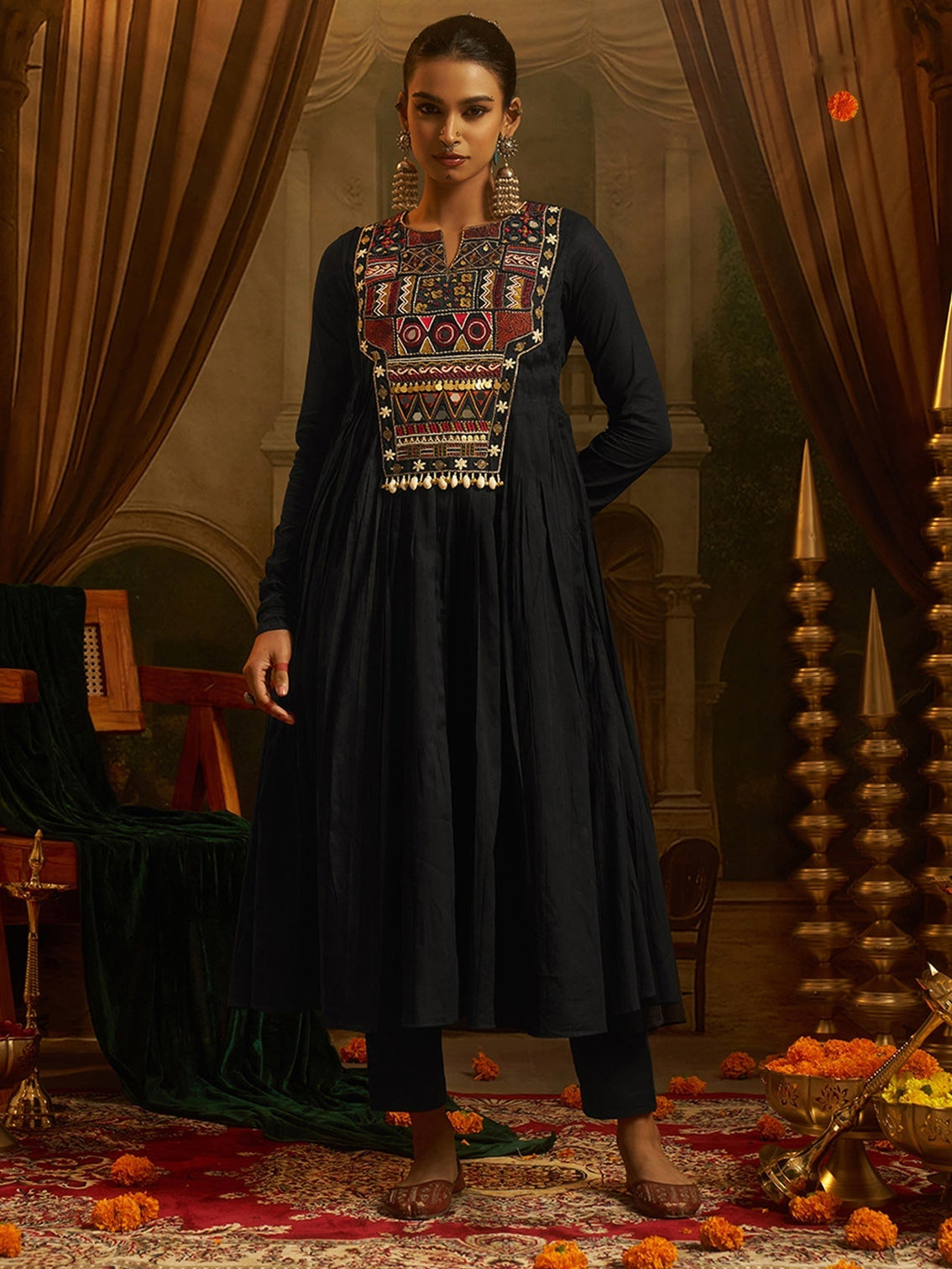 Midnight Black Mul Cotton Handwork Navratri Dress