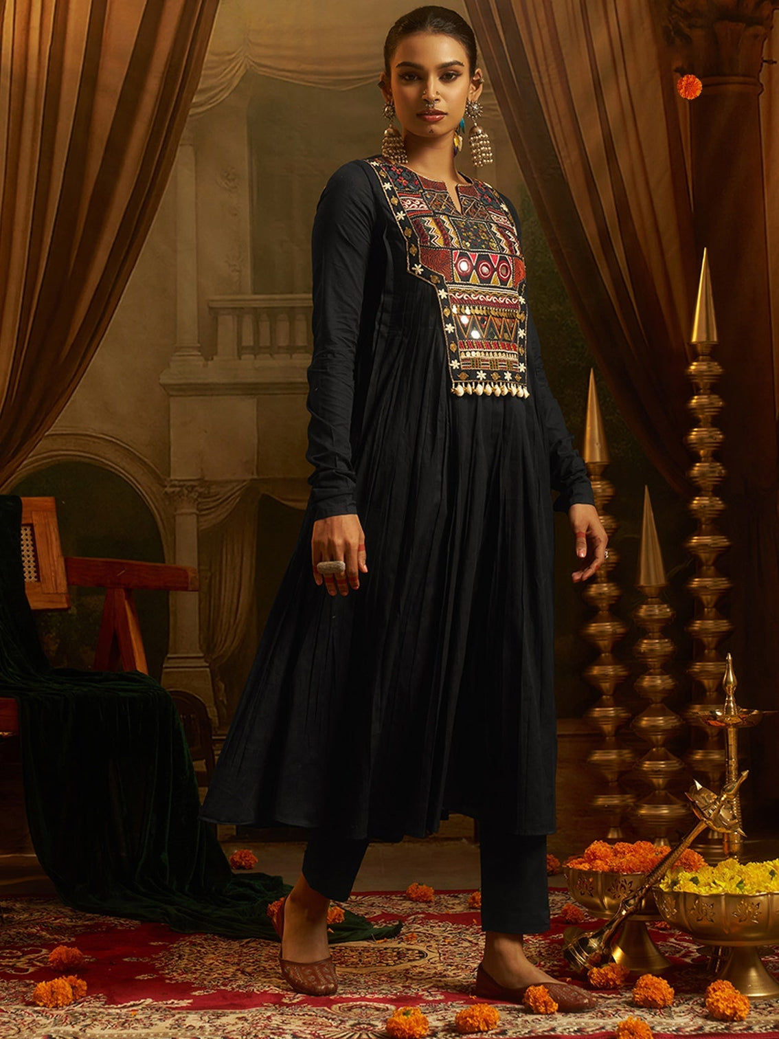 Midnight Black Mul Cotton Handwork Navratri Dress