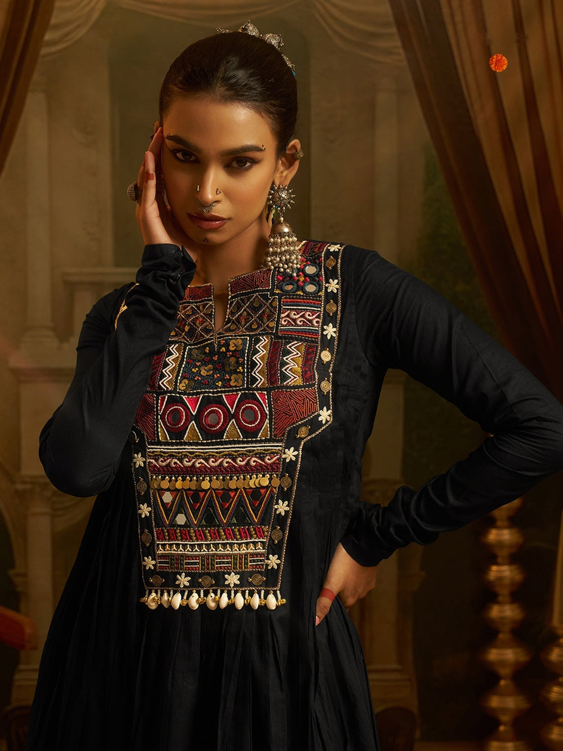Midnight Black Mul Cotton Handwork Navratri Dress