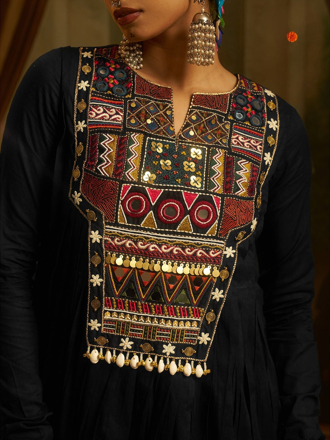 Midnight Black Mul Cotton Handwork Navratri Dress