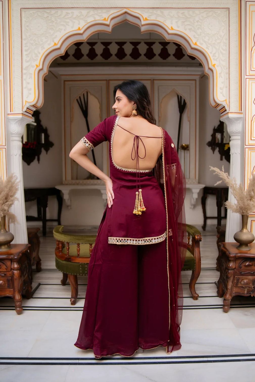 Wine maroon sharara suit set with dupatta for women festive ethnic wear