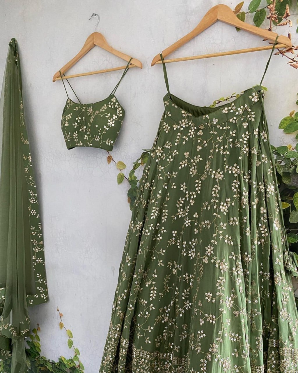 Dark Green Georgette Semi-Stitched Lehenga with 7mm Sequins & Zari Embroidery  Soft Net Dupatta Unstitched Blouse