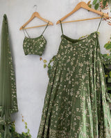 Dark Green Georgette Semi-Stitched Lehenga with 7mm Sequins & Zari Embroidery  Soft Net Dupatta Unstitched Blouse