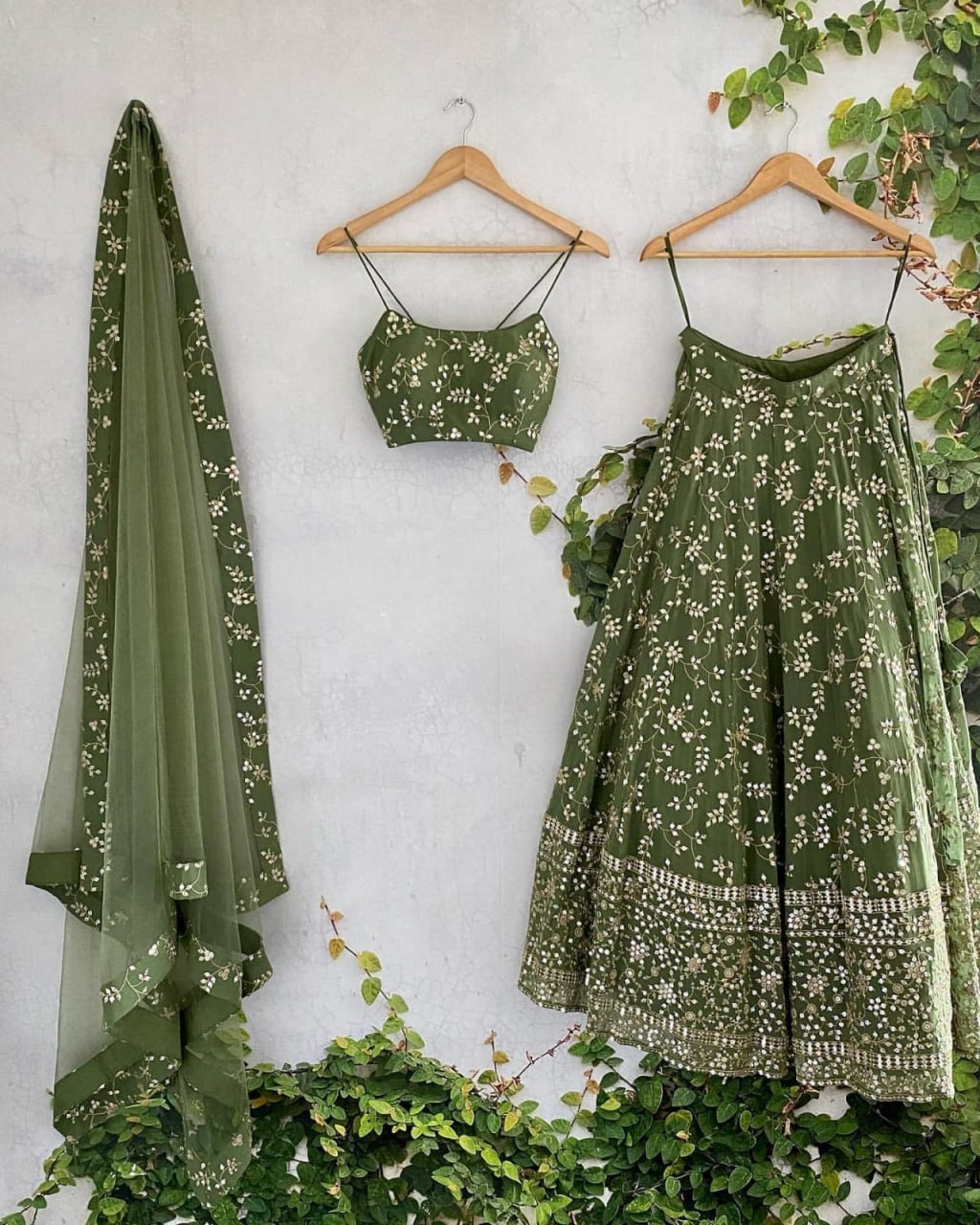 Dark Green Georgette Semi-Stitched Lehenga with 7mm Sequins & Zari Embroidery  Soft Net Dupatta Unstitched Blouse