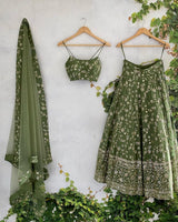 Dark Green Georgette Semi-Stitched Lehenga with 7mm Sequins & Zari Embroidery  Soft Net Dupatta Unstitched Blouse