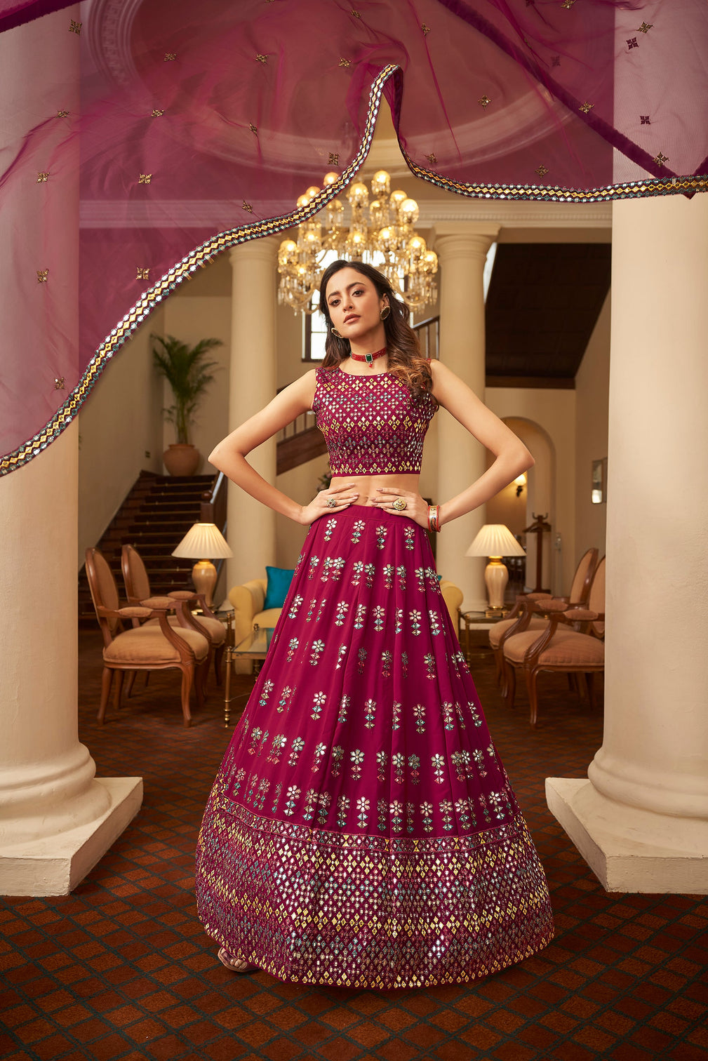 Deep Pink Lehenga With Gota Patti With Sequince Tread Embroidery Work Lehenga Choli Wearing For Wedding And Party Wear Lehenga For Women