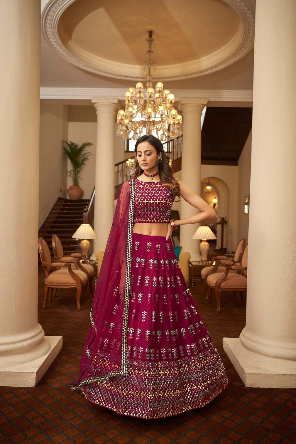 Deep Pink Lehenga With Gota Patti With Sequince Tread Embroidery Work Lehenga Choli Wearing For Wedding And Party Wear Lehenga For Women