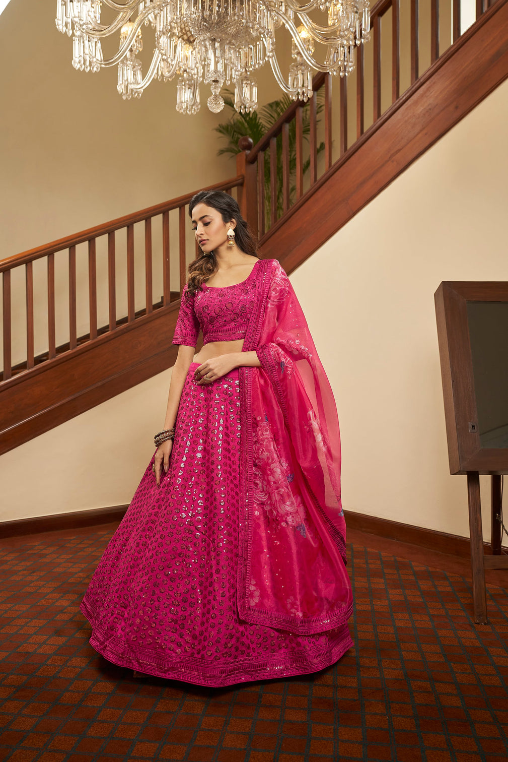 Deep Pink Lehenga With Heavy Art Silk Fabric And Thread With Sequince Embroidered Work Lehenga Choli For Wedding And Party Wear