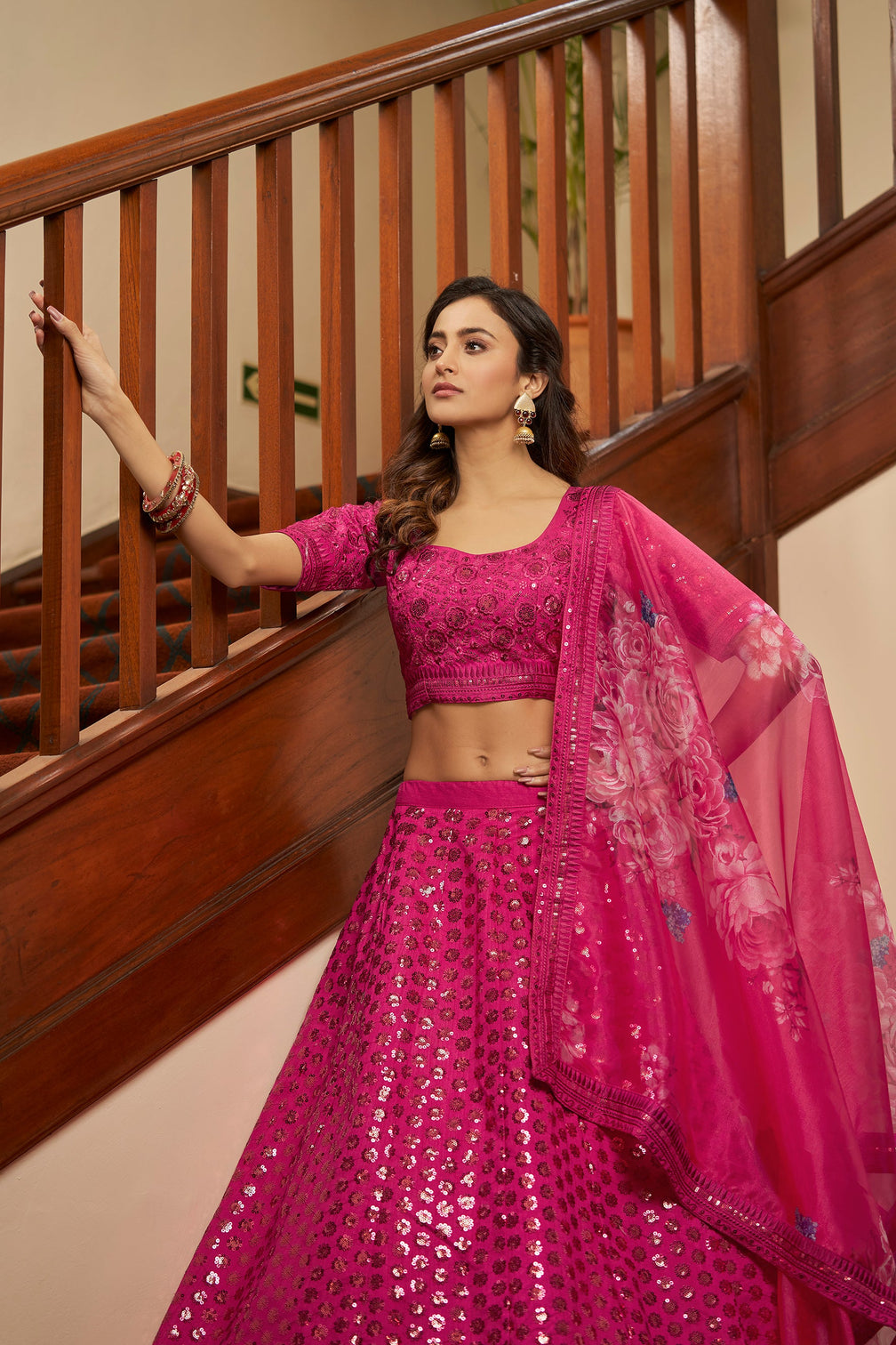 Deep Pink Lehenga With Heavy Art Silk Fabric And Thread With Sequince Embroidered Work Lehenga Choli For Wedding And Party Wear