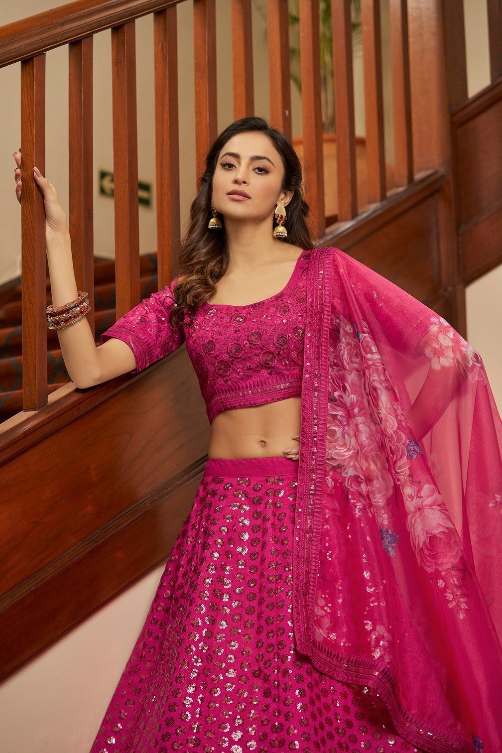 Deep Pink Lehenga With Heavy Art Silk Fabric And Thread With Sequince Embroidered Work Lehenga Choli For Wedding And Party Wear