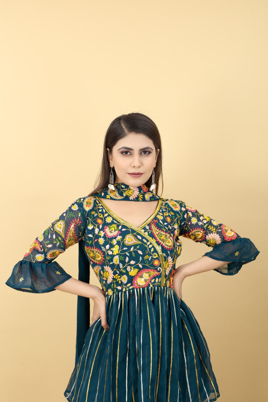 Demanding Teal Green Color Sequence Embroidery Work Palazzo Suit