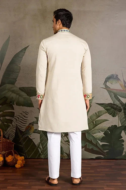 Beige Color Special Embroidered Kurta for Mens Wear